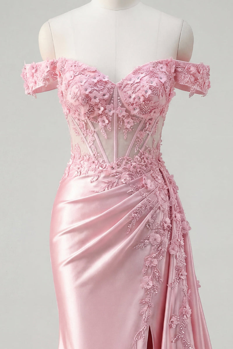 Load image into Gallery viewer, Floral Pink Mermaid Corset Ruched Long Prom Dress with Side Cape