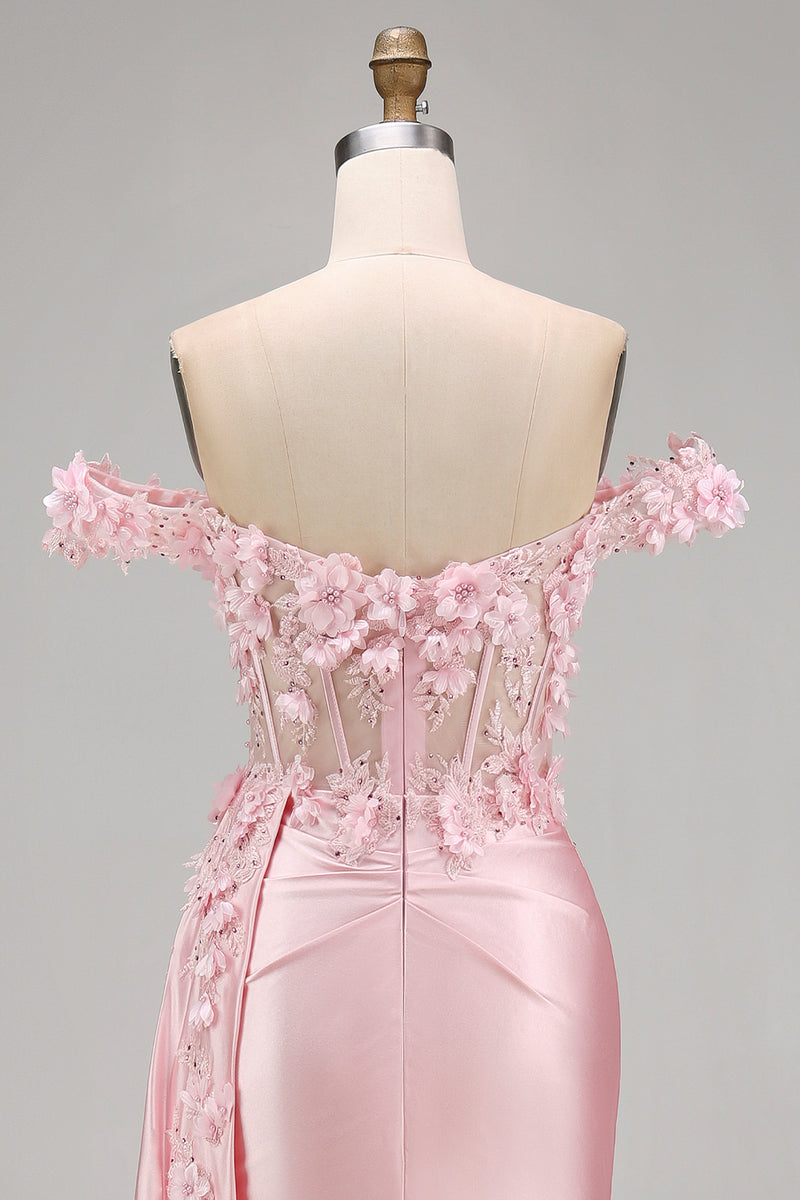 Load image into Gallery viewer, Floral Pink Mermaid Corset Ruched Long Prom Dress with Side Cape