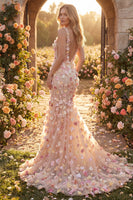Load image into Gallery viewer, Champagne V-Neck Mermaid Long Floral Prom Dress