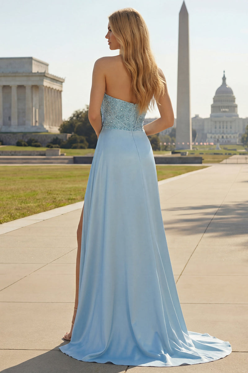 Load image into Gallery viewer, Blue Mermaid Beaded Ruched Long Prom Dress with Side Cape
