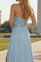 Load image into Gallery viewer, Blue Mermaid Beaded Ruched Long Prom Dress with Side Cape