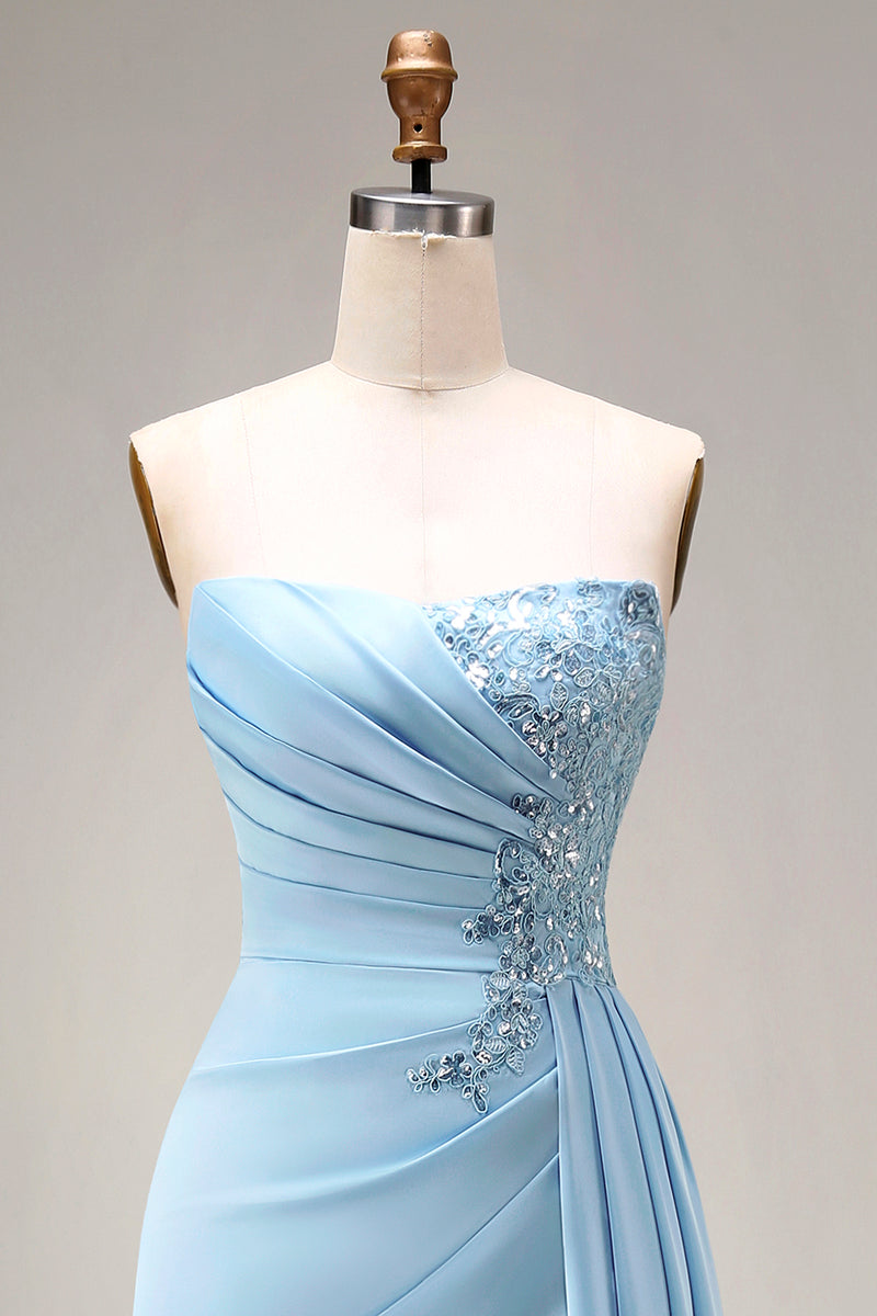 Load image into Gallery viewer, Blue Mermaid Beaded Ruched Long Prom Dress with Side Cape