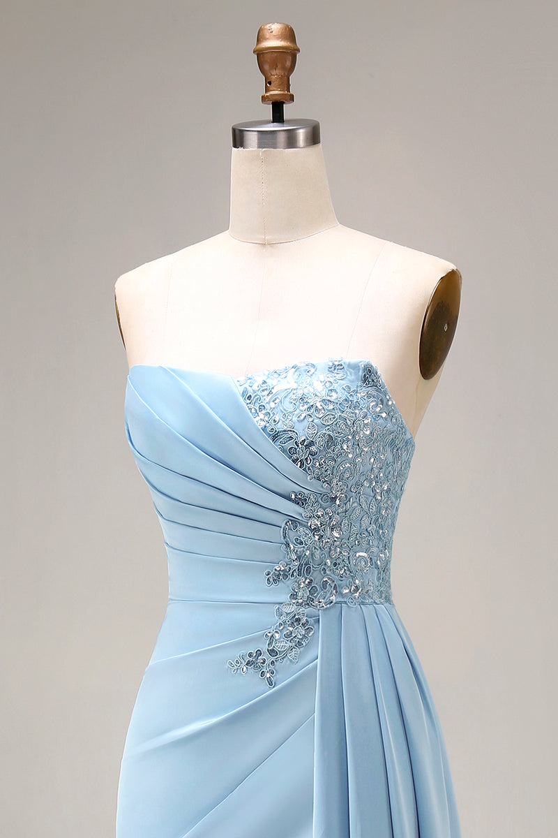 Load image into Gallery viewer, Blue Mermaid Beaded Ruched Long Prom Dress with Side Cape