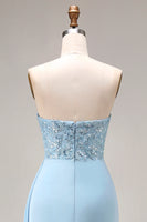 Load image into Gallery viewer, Blue Mermaid Beaded Ruched Long Prom Dress with Side Cape