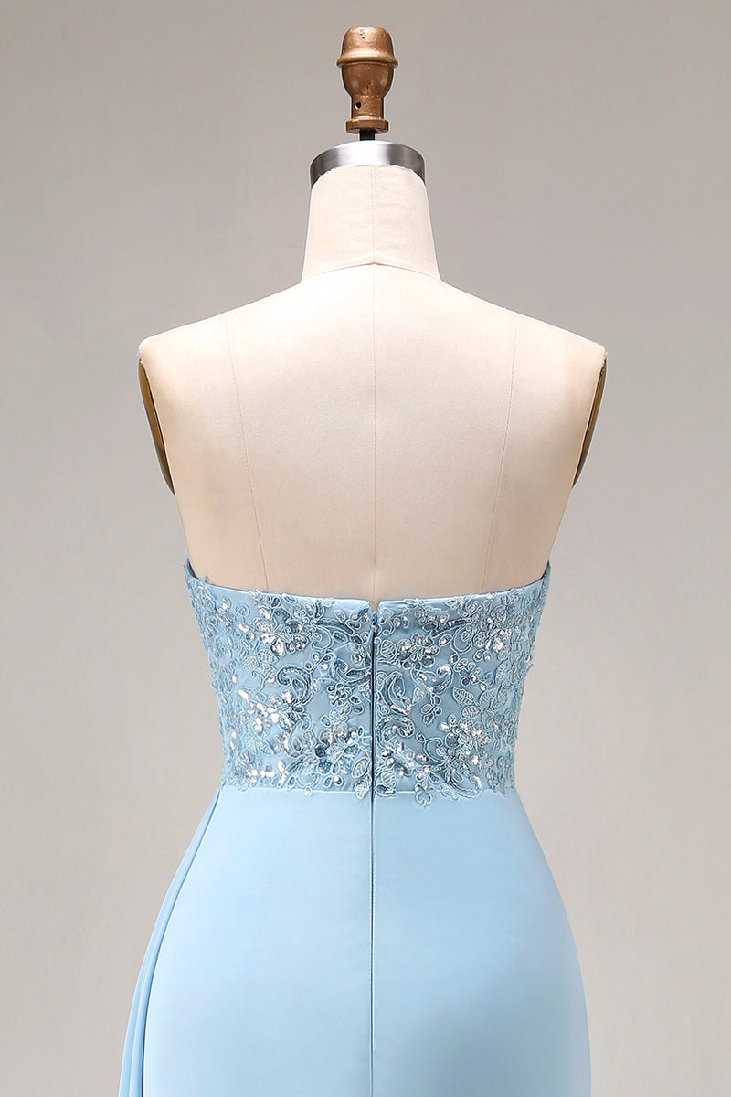 Load image into Gallery viewer, Blue Mermaid Beaded Ruched Long Prom Dress with Side Cape