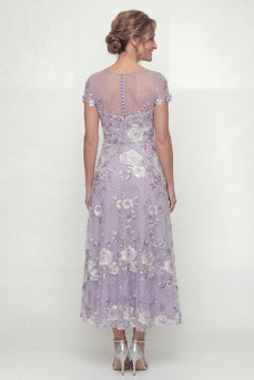 Floral Dusty Purple Maxi A Line Mother of the Bride Dress