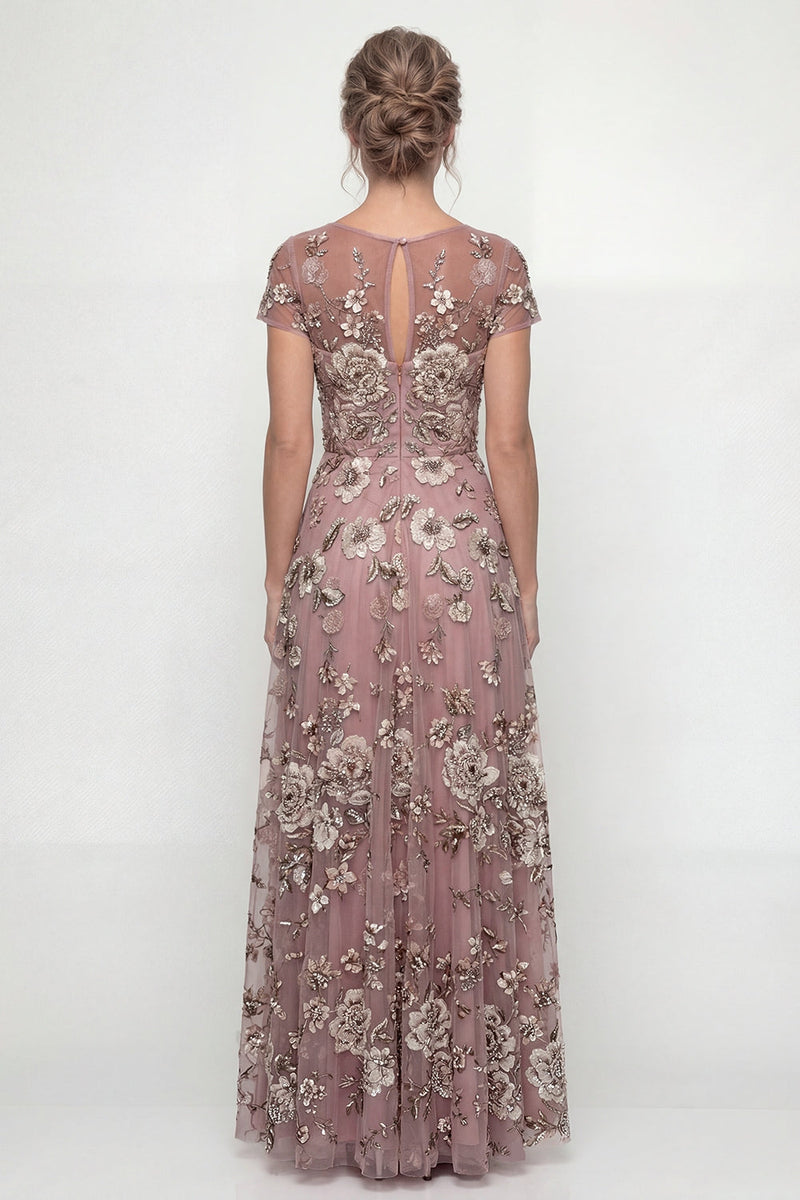 Load image into Gallery viewer, Dusty Rose Floral A Line Long Mother of the Bride Dress