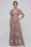 Load image into Gallery viewer, Floral Long V-Neck Dusty Rose A Line Mother of the Bride Dress