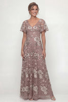 Load image into Gallery viewer, Floral Long V-Neck Dusty Rose A Line Mother of the Bride Dress