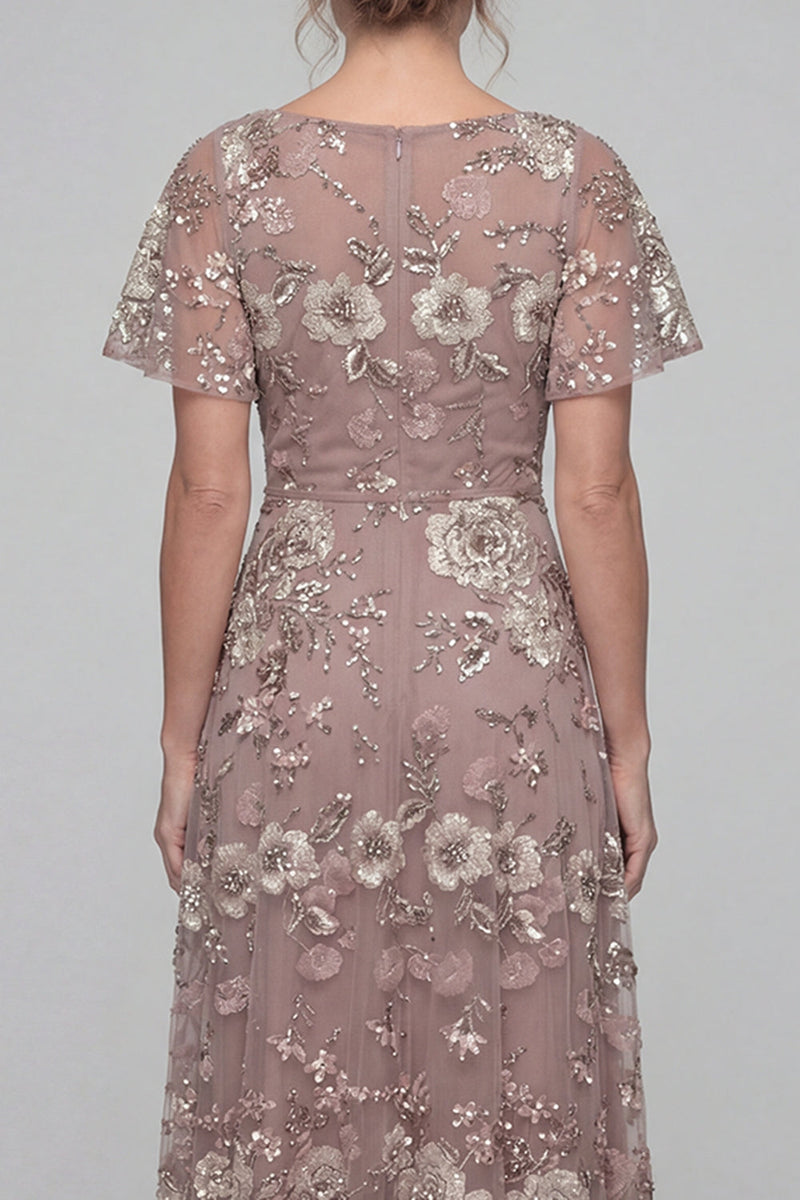 Load image into Gallery viewer, Floral Long V-Neck Dusty Rose A Line Mother of the Bride Dress