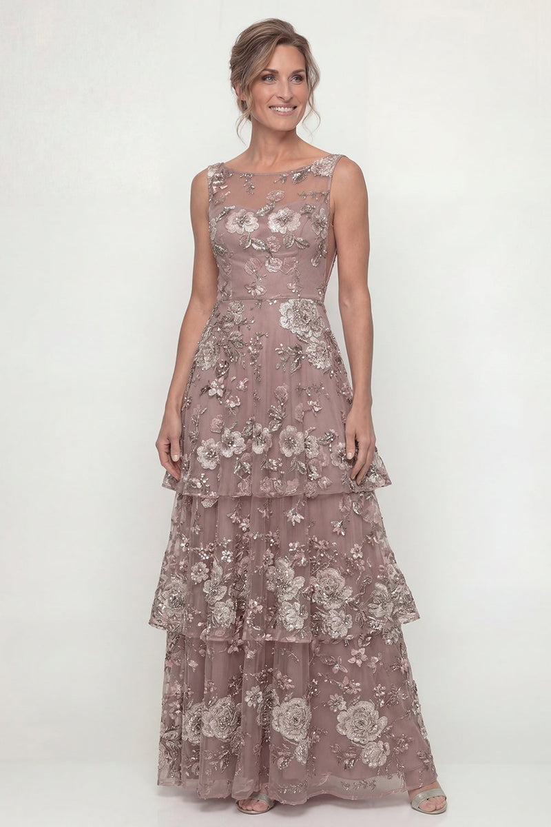 Load image into Gallery viewer, Dusty Rose Floral Long A Line Mother of the Bride Dress with Ruffles