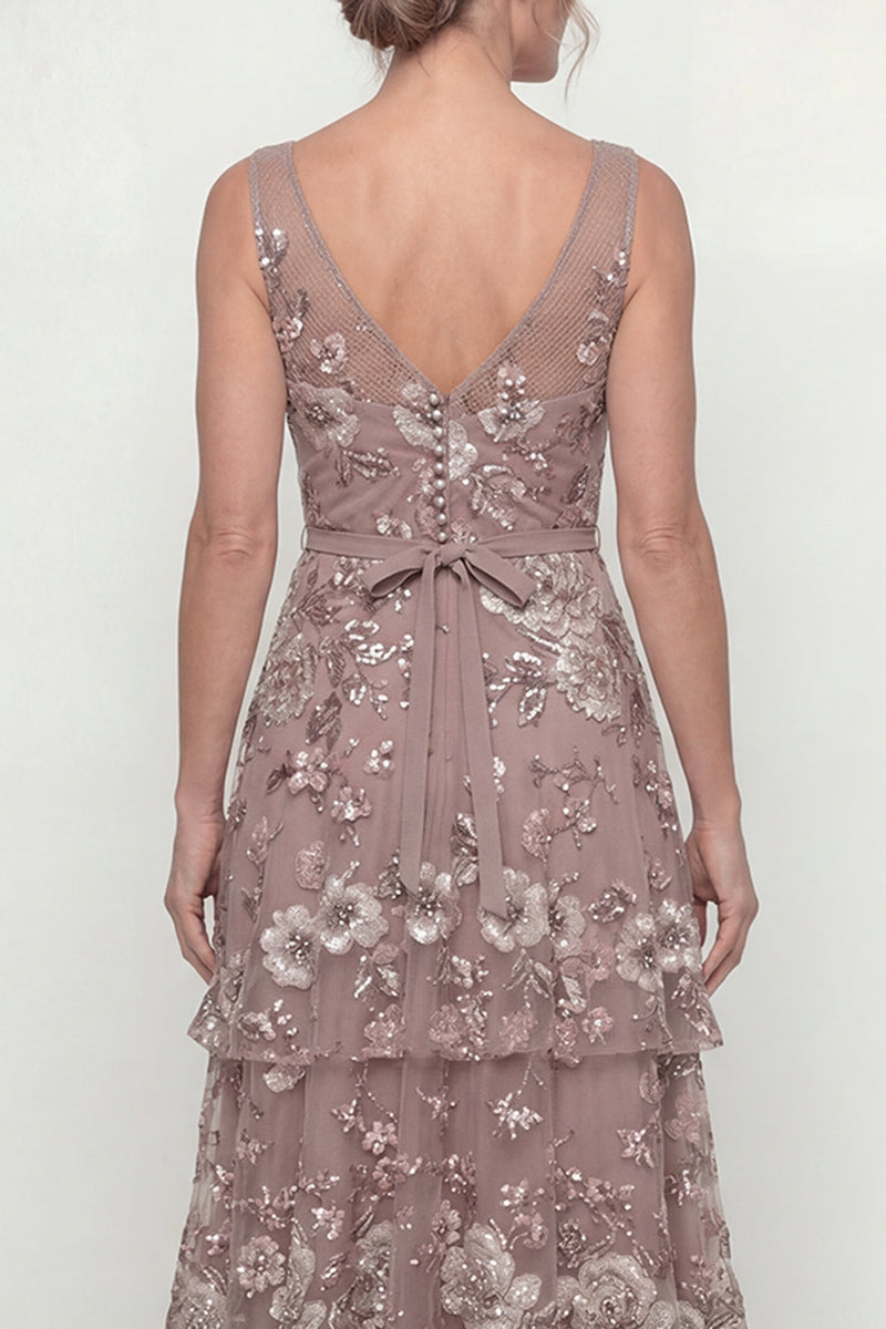 Load image into Gallery viewer, Dusty Rose Floral Long A Line Mother of the Bride Dress with Ruffles