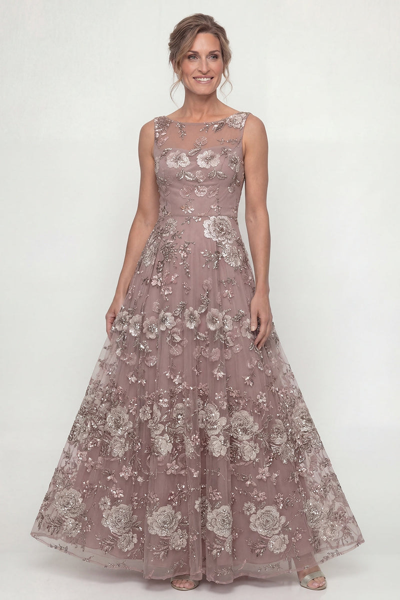 Load image into Gallery viewer, A Line Dusty Rose Floral Long Mother of the Bride Dress with Beading