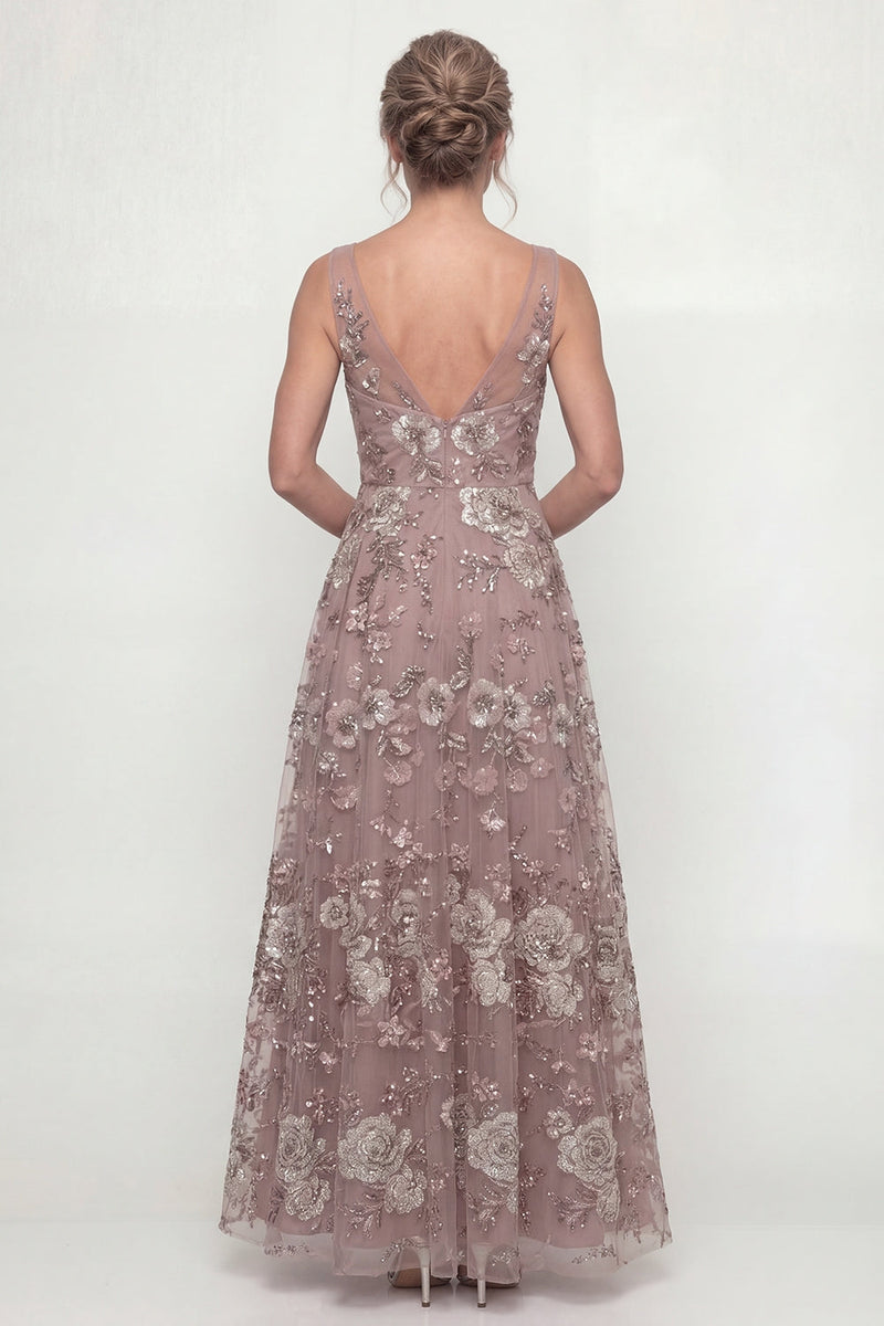 Load image into Gallery viewer, A Line Dusty Rose Floral Long Mother of the Bride Dress with Beading