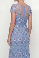 Load image into Gallery viewer, Floral Long Ruched A Line Dusty Blue Mother of the Bride Dress