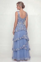 Load image into Gallery viewer, A Line Floral Dusty Blue Long Mother of the Bride Dress with Ruffles