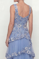 Load image into Gallery viewer, A Line Floral Dusty Blue Long Mother of the Bride Dress with Ruffles