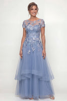 Load image into Gallery viewer, Dusty Blue A Line Long Floral Mother of the Bride Dress with Ruffles