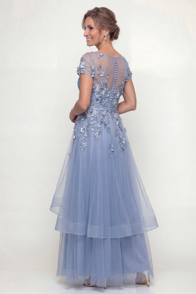 Load image into Gallery viewer, Dusty Blue A Line Long Floral Mother of the Bride Dress with Ruffles