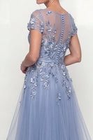 Load image into Gallery viewer, Dusty Blue A Line Long Floral Mother of the Bride Dress with Ruffles