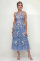 Load image into Gallery viewer, Maxi Blue Floral A Line Mother of the Bride Dress with Ruffles