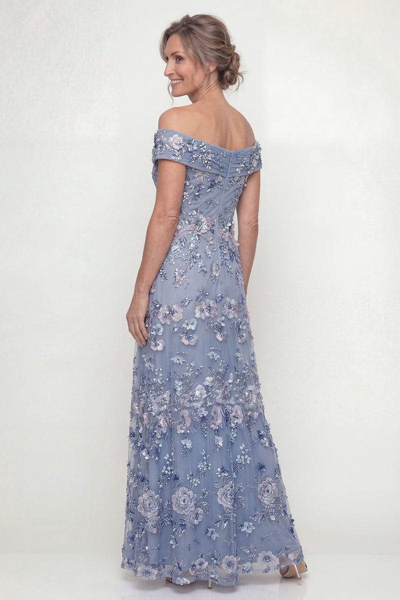 Load image into Gallery viewer, Floral Dusty Blue A Line Long Mother of the Bride Dress
