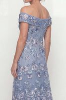 Load image into Gallery viewer, Floral Dusty Blue A Line Long Mother of the Bride Dress