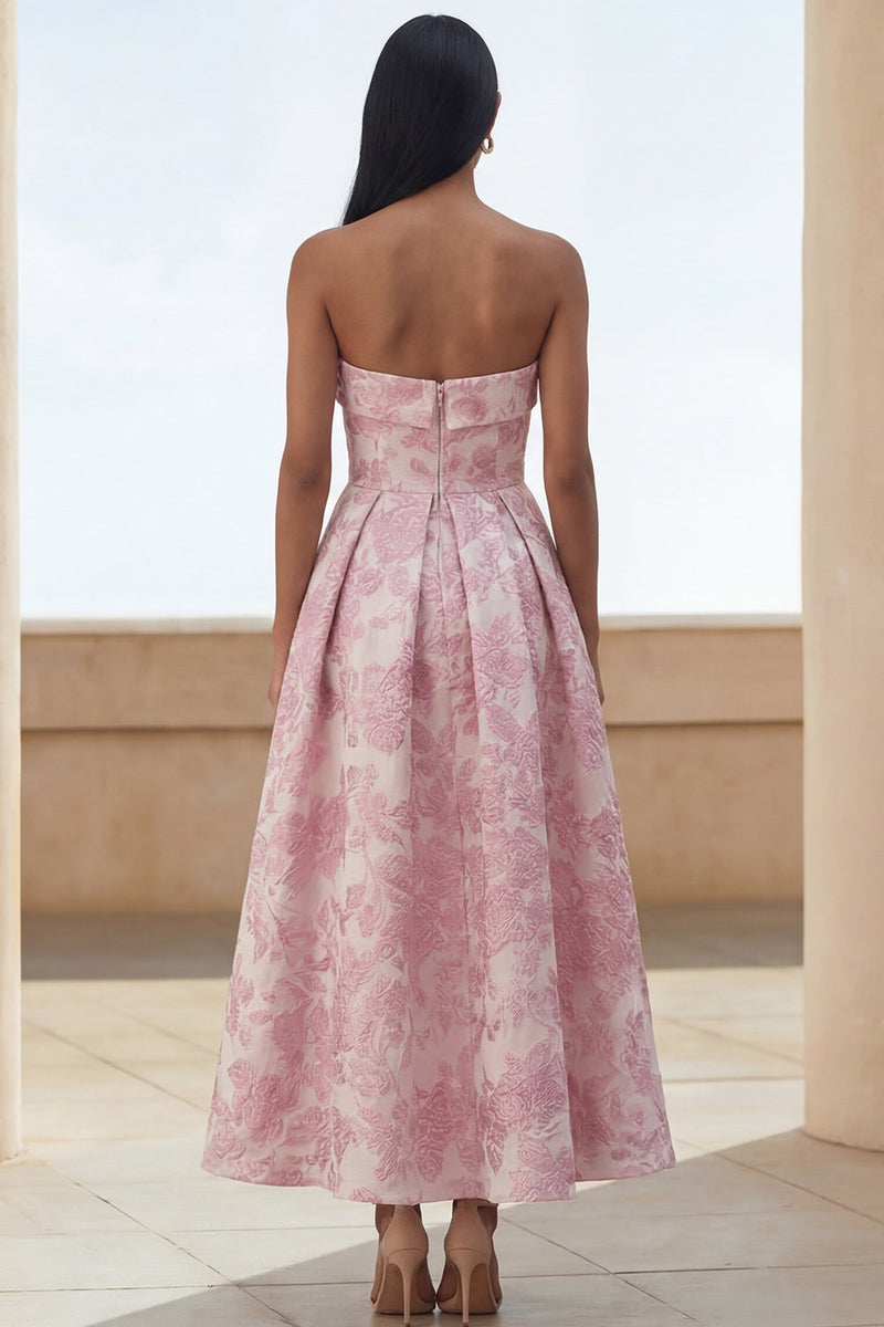 Load image into Gallery viewer, Blue Daffodil Flower A Line Floral Strapless Maxi Wedding Guest Dress