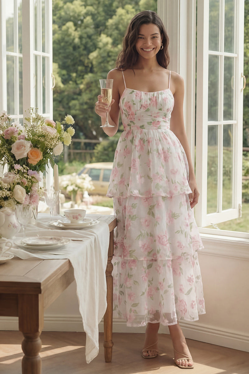 Load image into Gallery viewer, Yellow Corset A Line Maxi Floral Beach Wedding Guest Dress with Ruffles