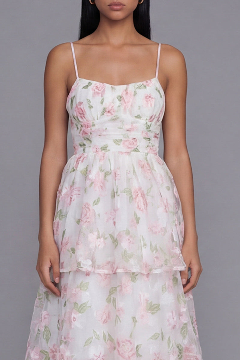 Load image into Gallery viewer, Yellow Corset A Line Maxi Floral Beach Wedding Guest Dress with Ruffles