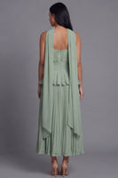 Load image into Gallery viewer, Dusty Sage A Line Ruffled Maxi Beach Wedding Guest Dress with Pleats