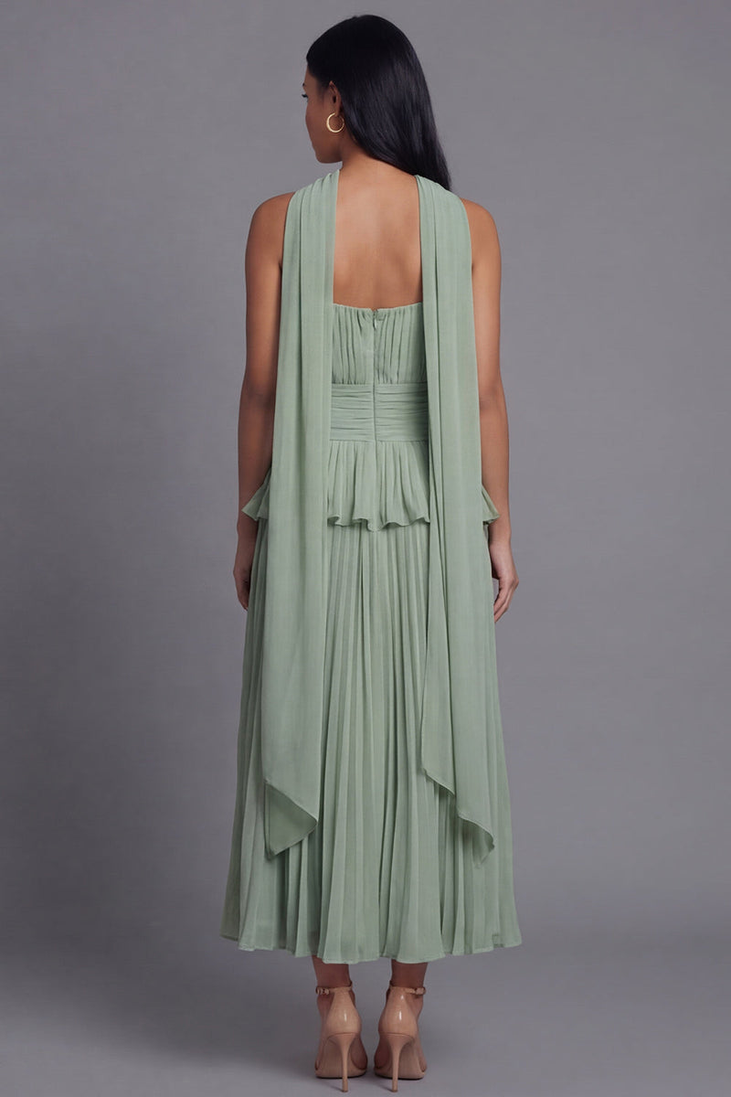 Load image into Gallery viewer, Dusty Sage A Line Ruffled Maxi Beach Wedding Guest Dress with Pleats