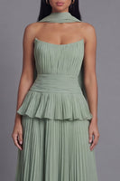 Load image into Gallery viewer, Dusty Sage A Line Ruffled Maxi Beach Wedding Guest Dress with Pleats