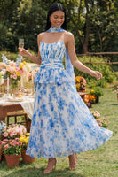 Load image into Gallery viewer, Dusty Sage A Line Ruffled Maxi Beach Wedding Guest Dress with Pleats