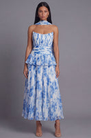 Load image into Gallery viewer, Dusty Sage A Line Ruffled Maxi Beach Wedding Guest Dress with Pleats