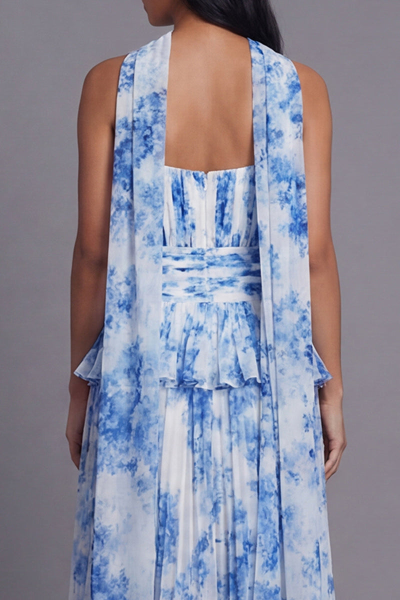 Load image into Gallery viewer, Dusty Sage A Line Ruffled Maxi Beach Wedding Guest Dress with Pleats