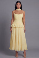 Load image into Gallery viewer, Dusty Sage A Line Ruffled Maxi Beach Wedding Guest Dress with Pleats