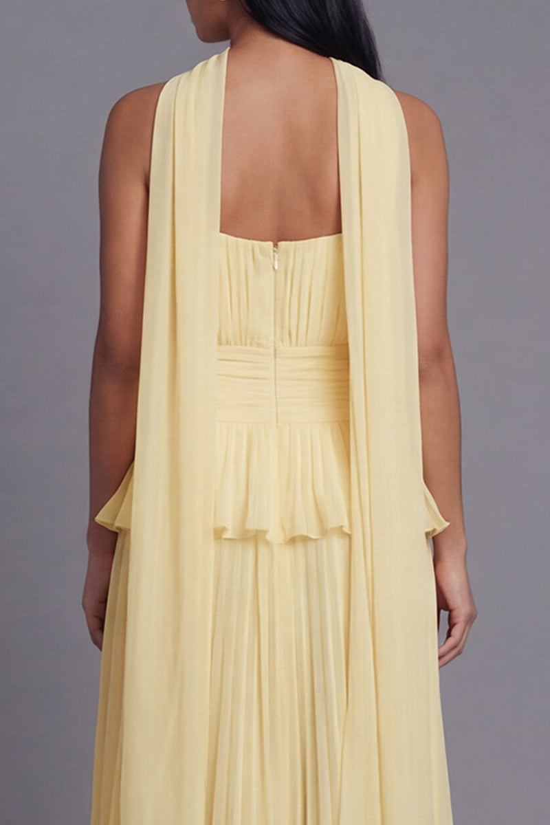 Load image into Gallery viewer, Dusty Sage A Line Ruffled Maxi Beach Wedding Guest Dress with Pleats