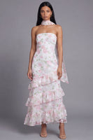 Load image into Gallery viewer, Mermaid Yellow Strapless Floral Maxi Beach Wedding Guest Dress with Ruffles