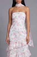 Load image into Gallery viewer, Mermaid Yellow Strapless Floral Maxi Beach Wedding Guest Dress with Ruffles