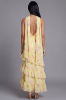 Load image into Gallery viewer, Mermaid Yellow Strapless Floral Maxi Beach Wedding Guest Dress with Ruffles