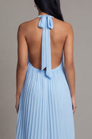 Load image into Gallery viewer, A Line Floral White Blue Flower Maxi Beach Wedding Guest Dress with Pleats