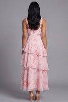 Load image into Gallery viewer, Pink V-Neck Floral A Line Maxi Beach Wedding Guest Dress with Ruffles