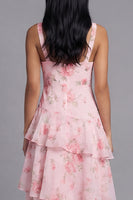 Load image into Gallery viewer, Pink V-Neck Floral A Line Maxi Beach Wedding Guest Dress with Ruffles