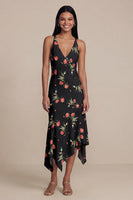 Load image into Gallery viewer, V-Neck A Line Floral Black Asymmetrical Beach Wedding Guest Dress