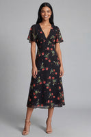 Load image into Gallery viewer, Maxi Black V-Neck Floral A Line Beach Wedding Guest Dress