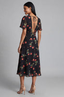 Load image into Gallery viewer, Maxi Black V-Neck Floral A Line Beach Wedding Guest Dress