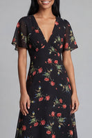 Load image into Gallery viewer, Maxi Black V-Neck Floral A Line Beach Wedding Guest Dress