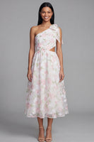 Load image into Gallery viewer, Maxi Floral A Line White Pink Flower Beach Wedding Guest Dress with Bow
