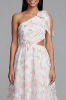 Load image into Gallery viewer, Maxi Floral A Line White Pink Flower Beach Wedding Guest Dress with Bow